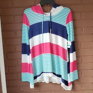Self Esteem Multicolored Striped Hooded Top NWT L